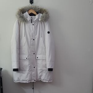 Andrew Marc White Fur-Trimmed Winter Coat